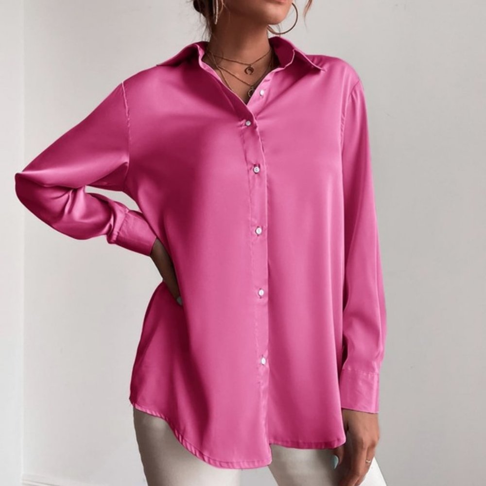 BARBIE GIRL Hot Pink Satin Blouse - Picture 4 of 7